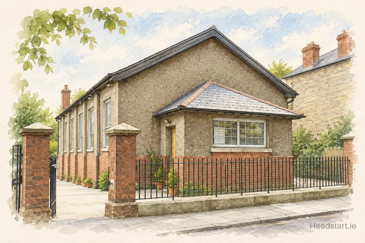 Watercolour illustration of the Drumcondra National School building, Drumcondra