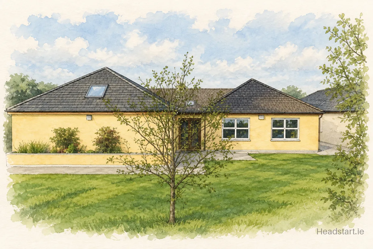 Watercolour illustration of the Firies Mixed National School building, Killarney