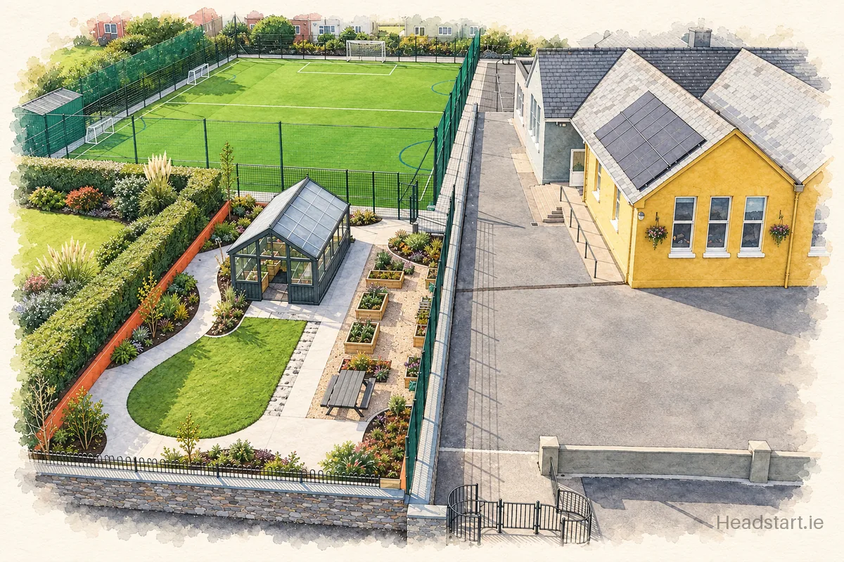 Watercolour illustration of the St. Finian's National School building, Killarney