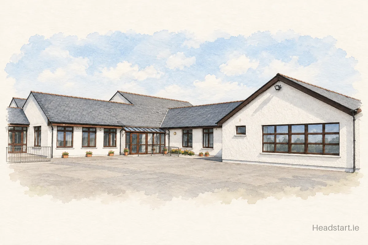 Watercolour illustration of the St Patricks Boys National School building, Donabate