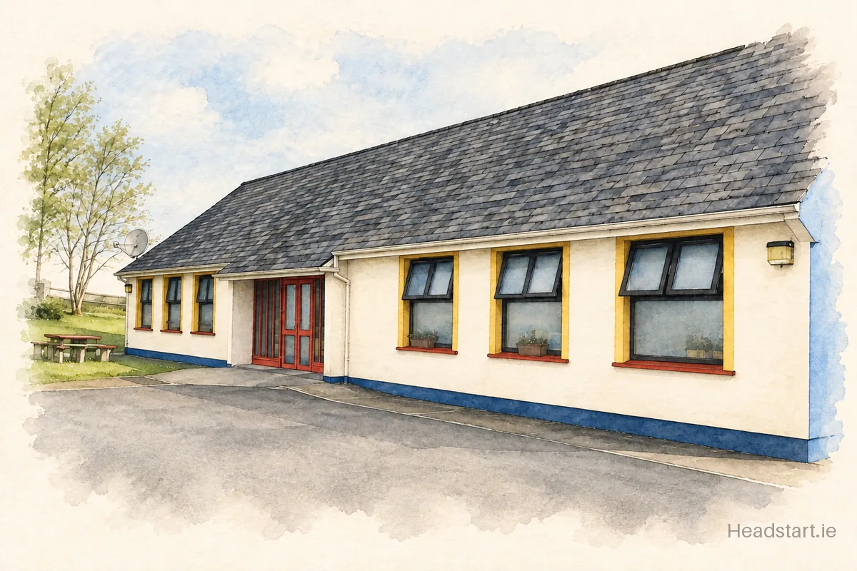 Watercolour illustration of the Killasser National School building, Swinford