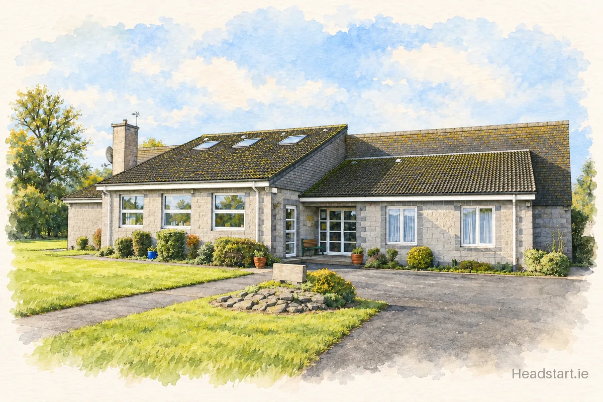 Watercolour illustration of the St Patricks National School building, Castlecomer