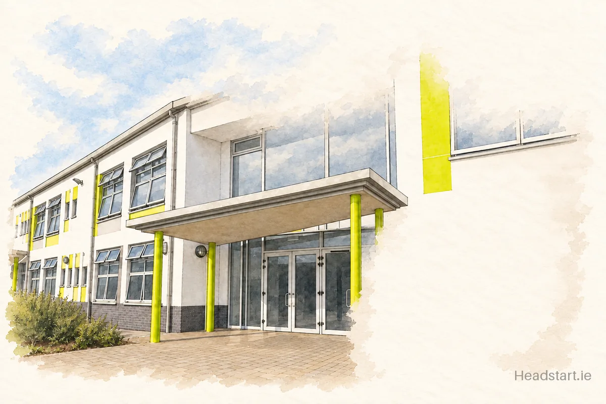 Watercolour illustration of the St. Finean's Primary School building, Newcastle
