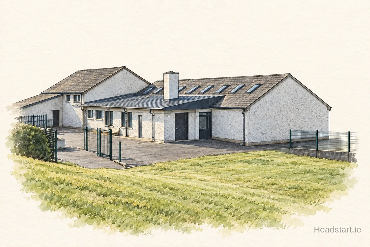 Watercolour illustration of the St Mary's National School building, Cavan