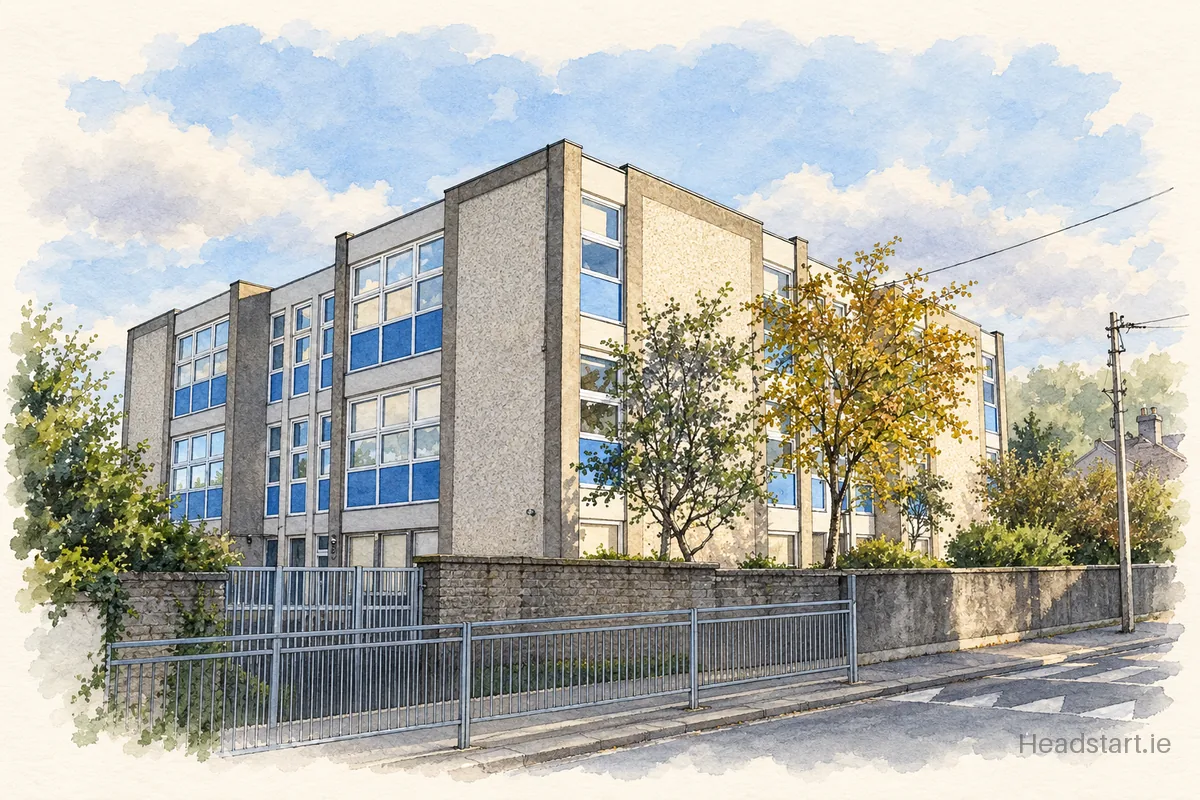 Watercolour illustration of the St Brigids School building, Greystones