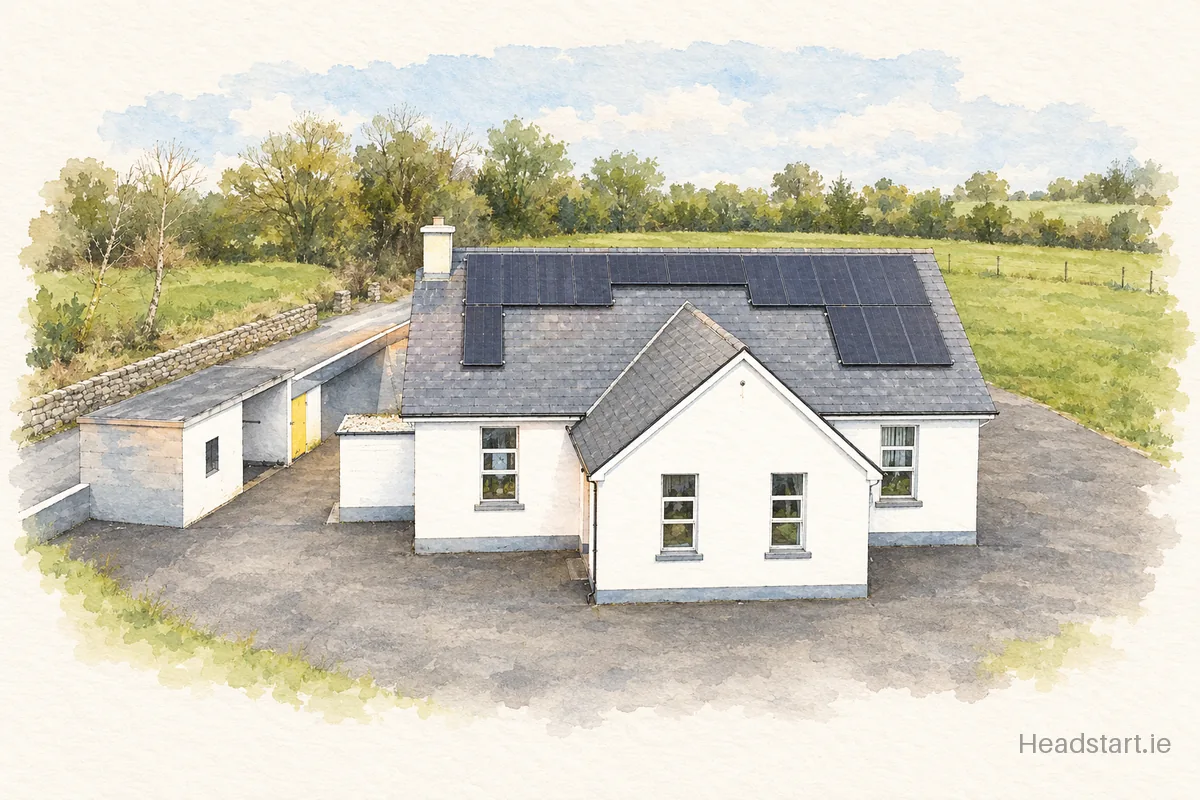 Watercolour illustration of the St Feichins National School building, Loughrea