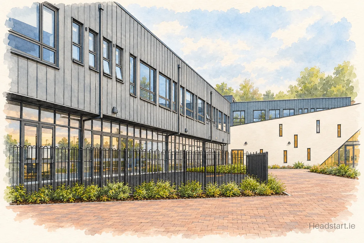 Watercolour illustration of the C.B.S. Primary Ennis building, Ennis