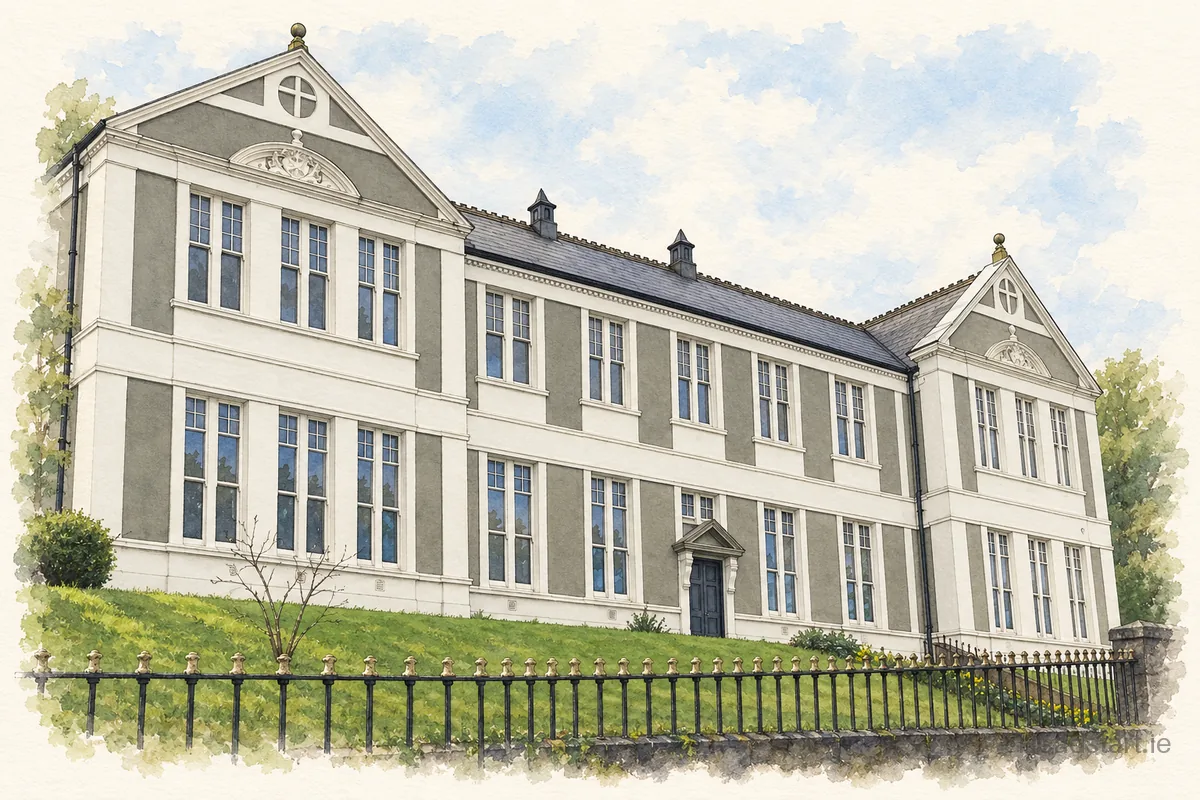Watercolour illustration of the Bishop Murphy Memorial School building, Fermoy