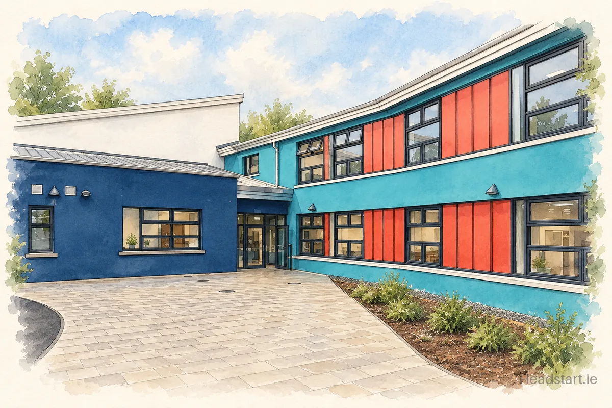 Watercolour illustration of the St Josephs National School building, Kilcock