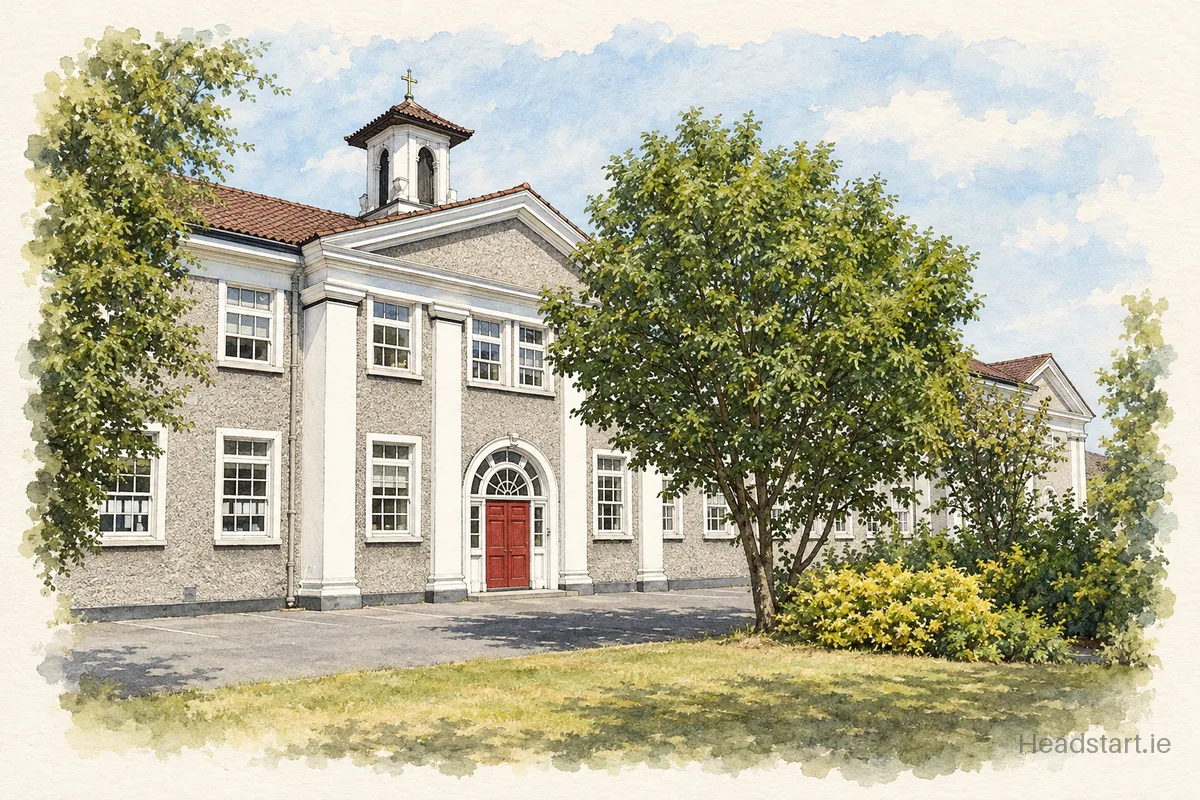 Watercolour illustration of the St. Vincent De Paul Infant School building, Dublin 9