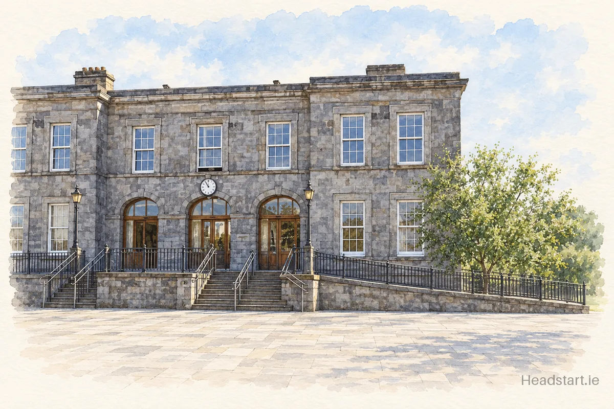 Watercolour illustration of the Scoil Iosagain Cbs Primary School building, Limerick