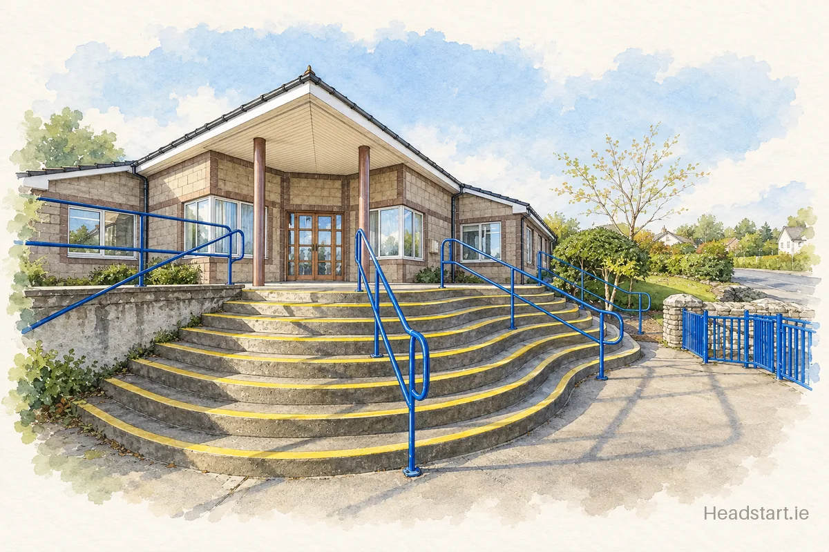Watercolour illustration of the Dunderrow National School building, Kinsale