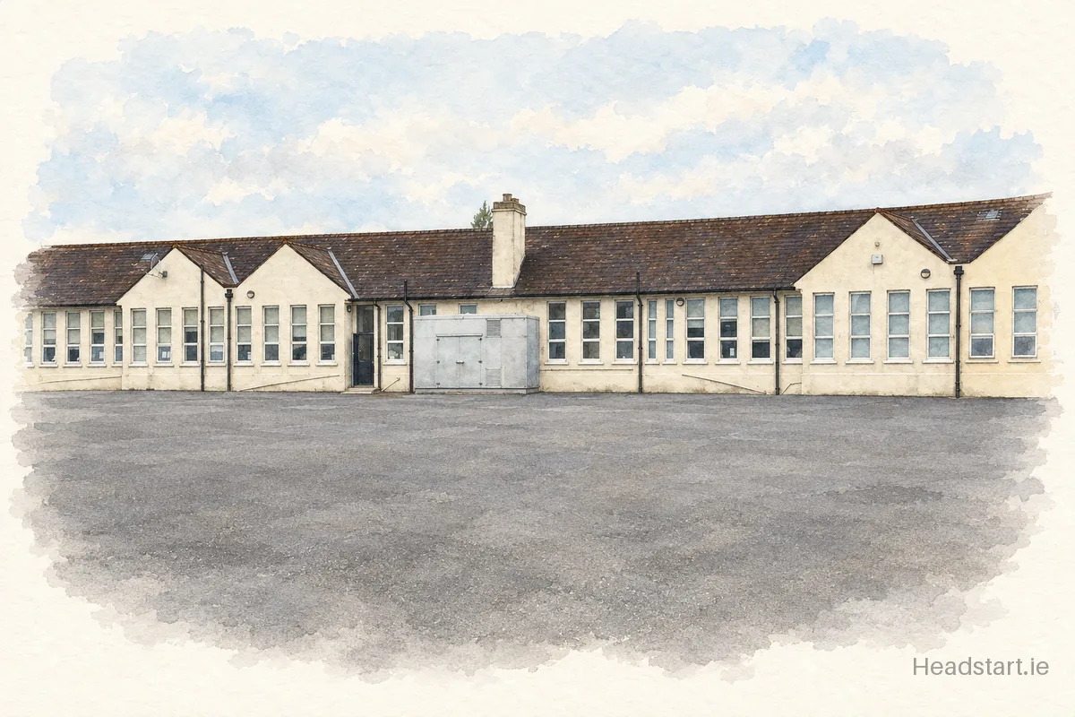 Watercolour illustration of the Christ The King Boys National School building, Cabra
