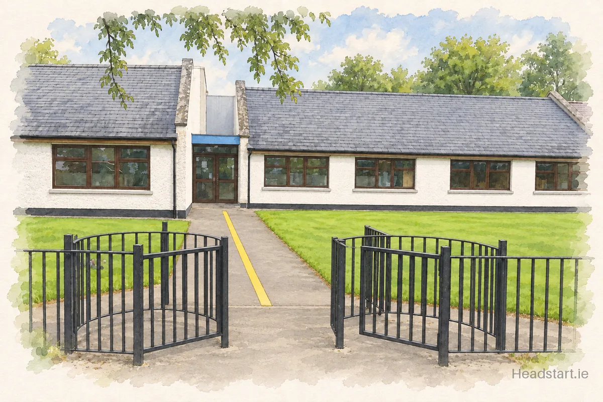 Watercolour illustration of the Killeigh National School building, Tullamore