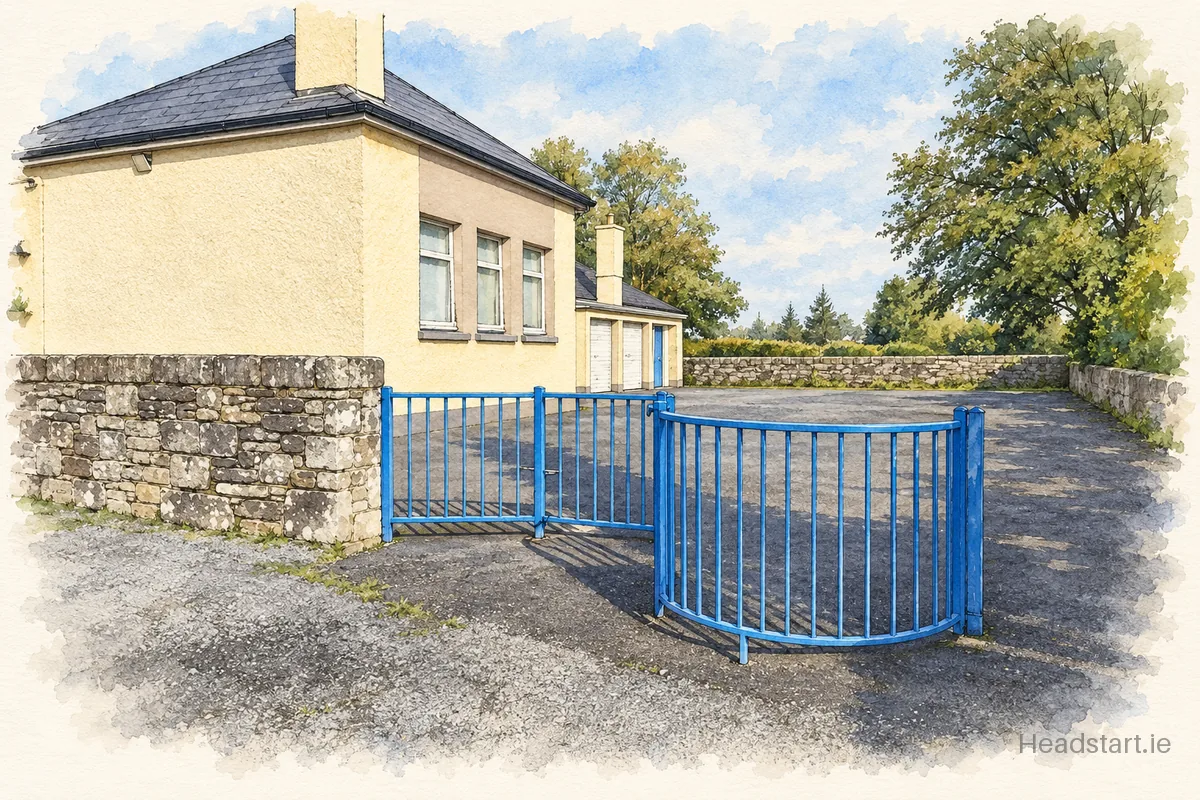 Watercolour illustration of the Kiltallagh National School building, Castlemaine
