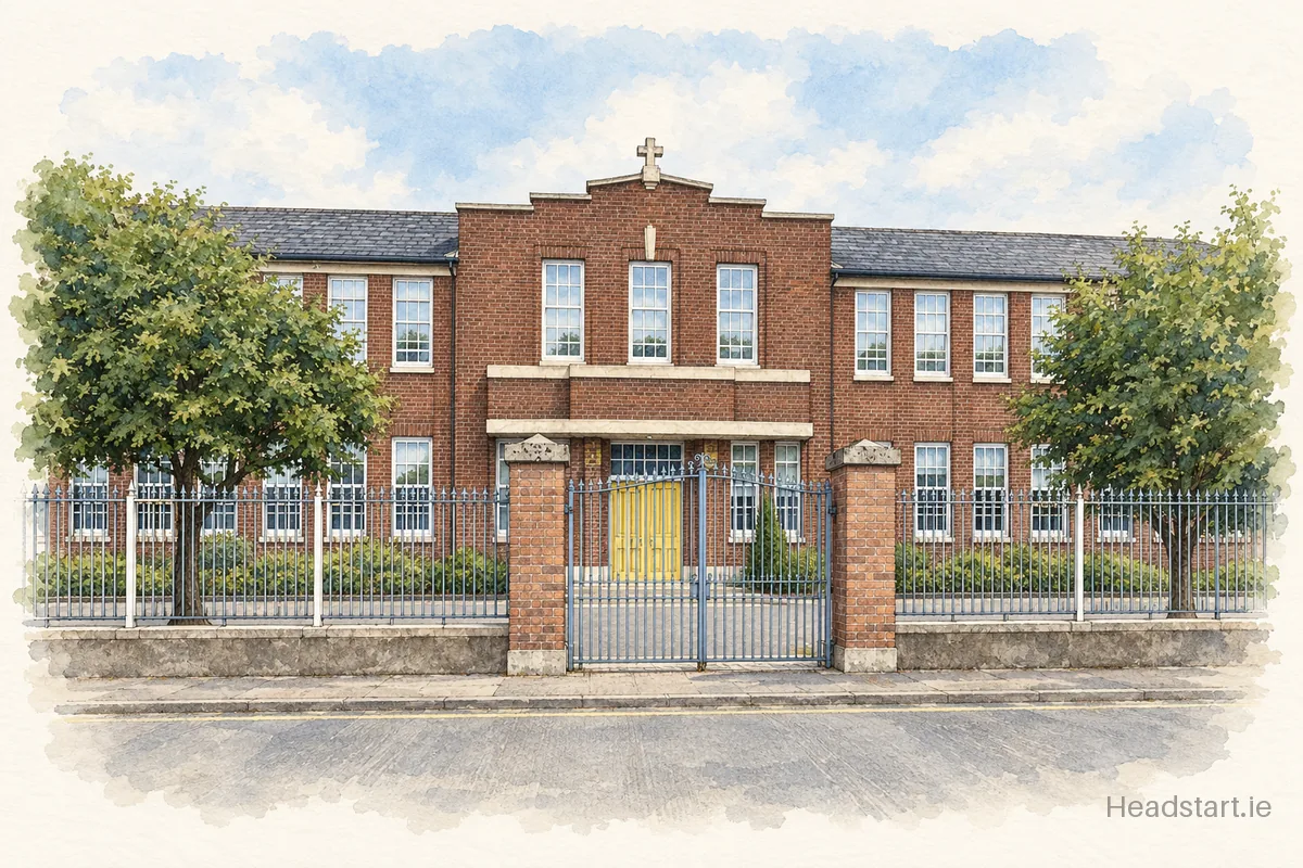 Watercolour illustration of the C.B.S. Primary building, Dundalk
