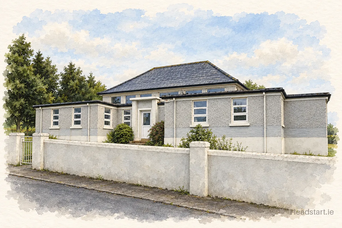 Watercolour illustration of the Saint Colman's National School building, Kilkenny
