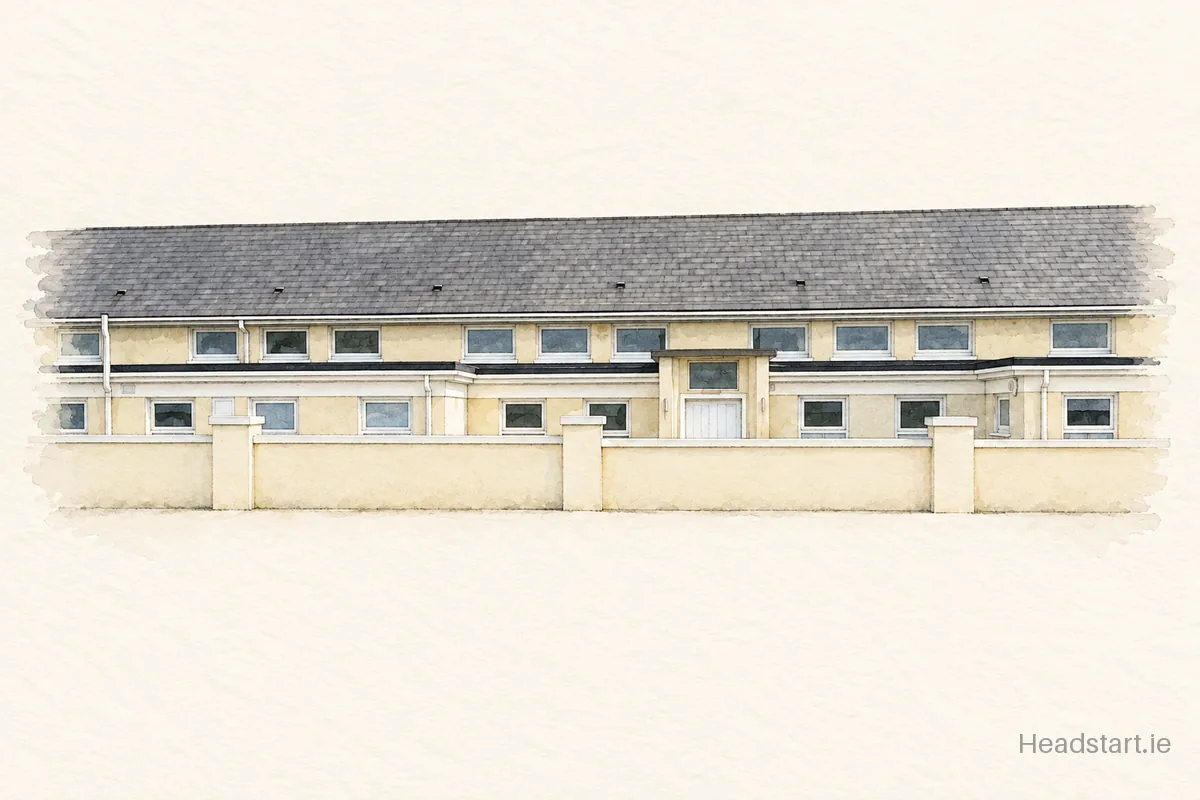 Watercolour illustration of the Scoil Mhuire building, Kilmallock