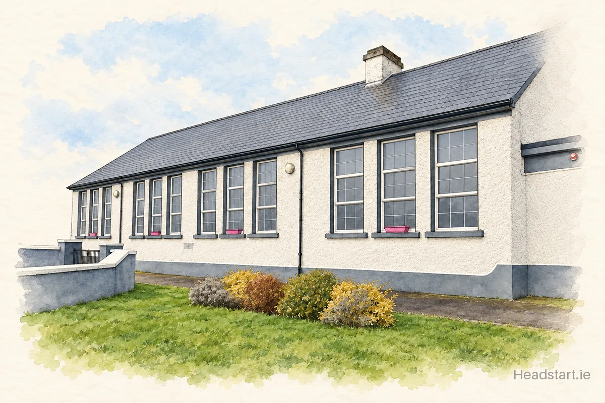 Watercolour illustration of the St. Flannan's National School building, Roscrea