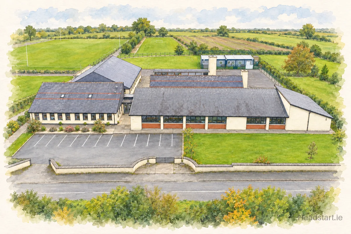 Watercolour illustration of the St. Fursey's National School building, Dundalk