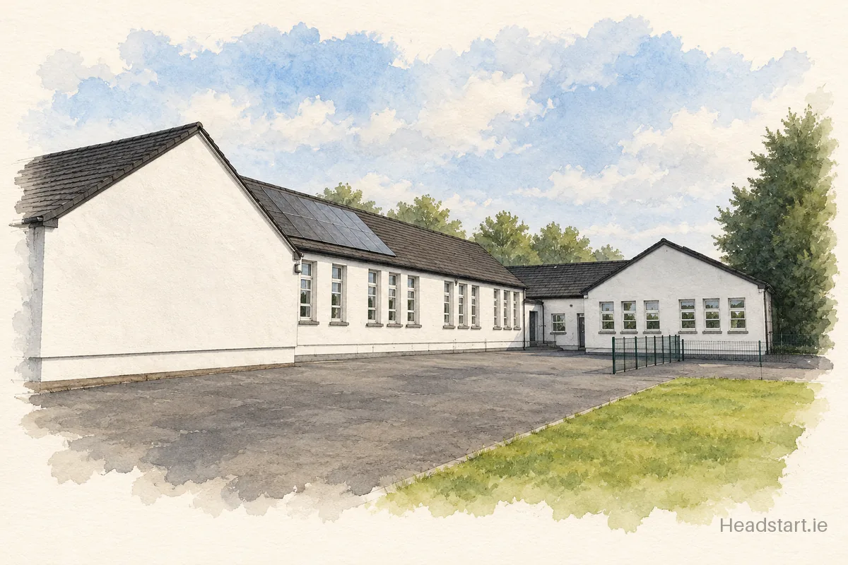 Watercolour illustration of the St Lachteen's National School building, Donoughmore