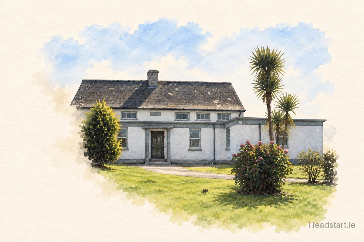 Watercolour illustration of the Kilbrien National School building, Clonmel