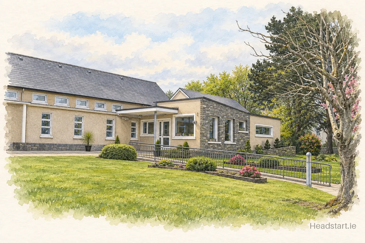 Watercolour illustration of the Cullina National School building, Killarney