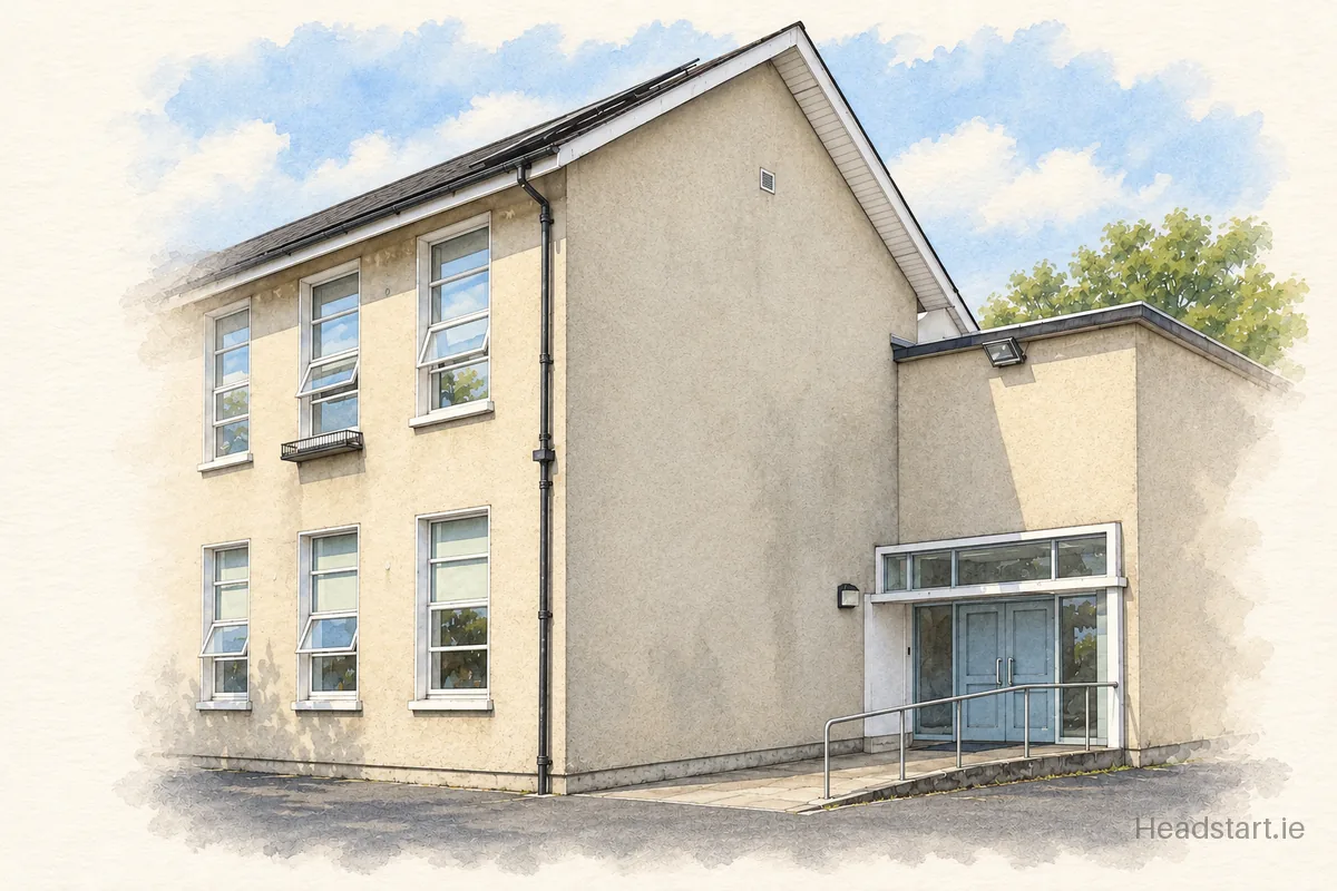 Watercolour illustration of the Our Lady Queen Of Peace School building, Limerick