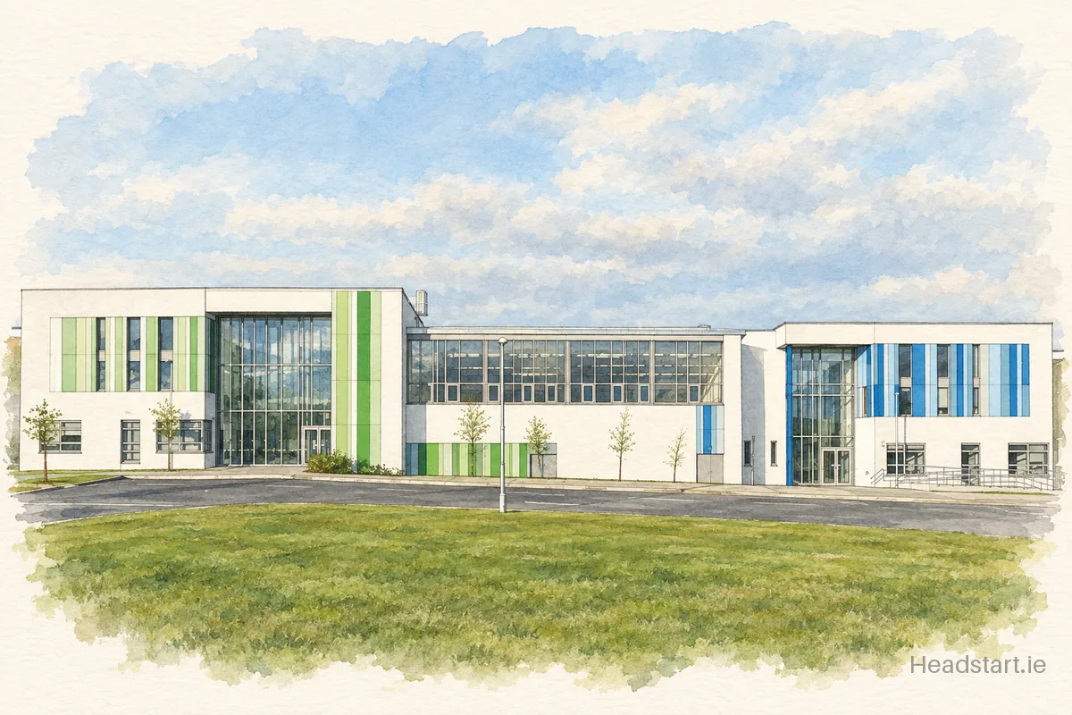 Watercolour illustration of the Duleek Boys National School building, Duleek