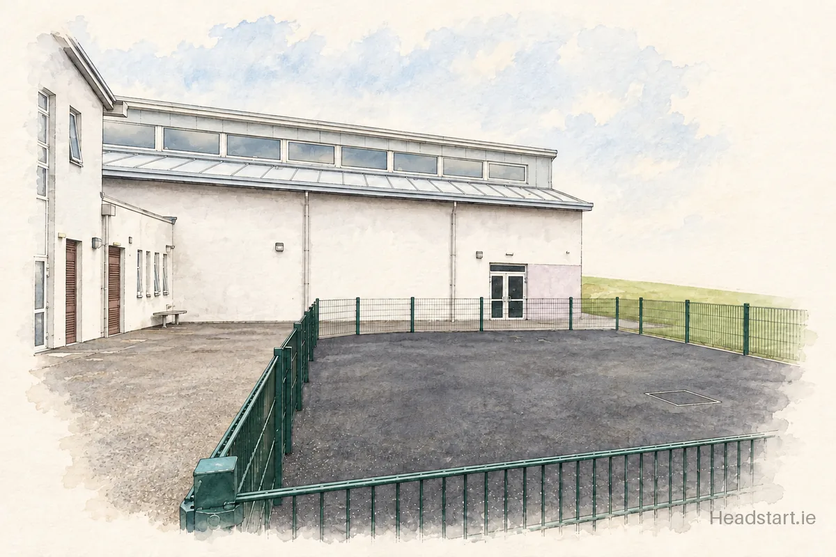Watercolour illustration of the Scoil Náisiúnta Mhuire building, Watergrasshill