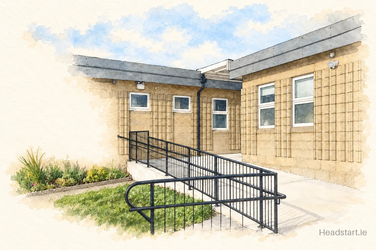 Watercolour illustration of the Scoil Mhuire building, Chapelizod