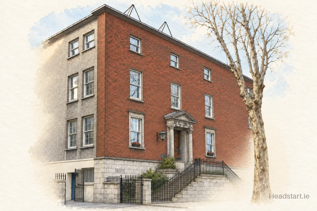 Watercolour illustration of the Synge Street Primary School building, Dublin 8