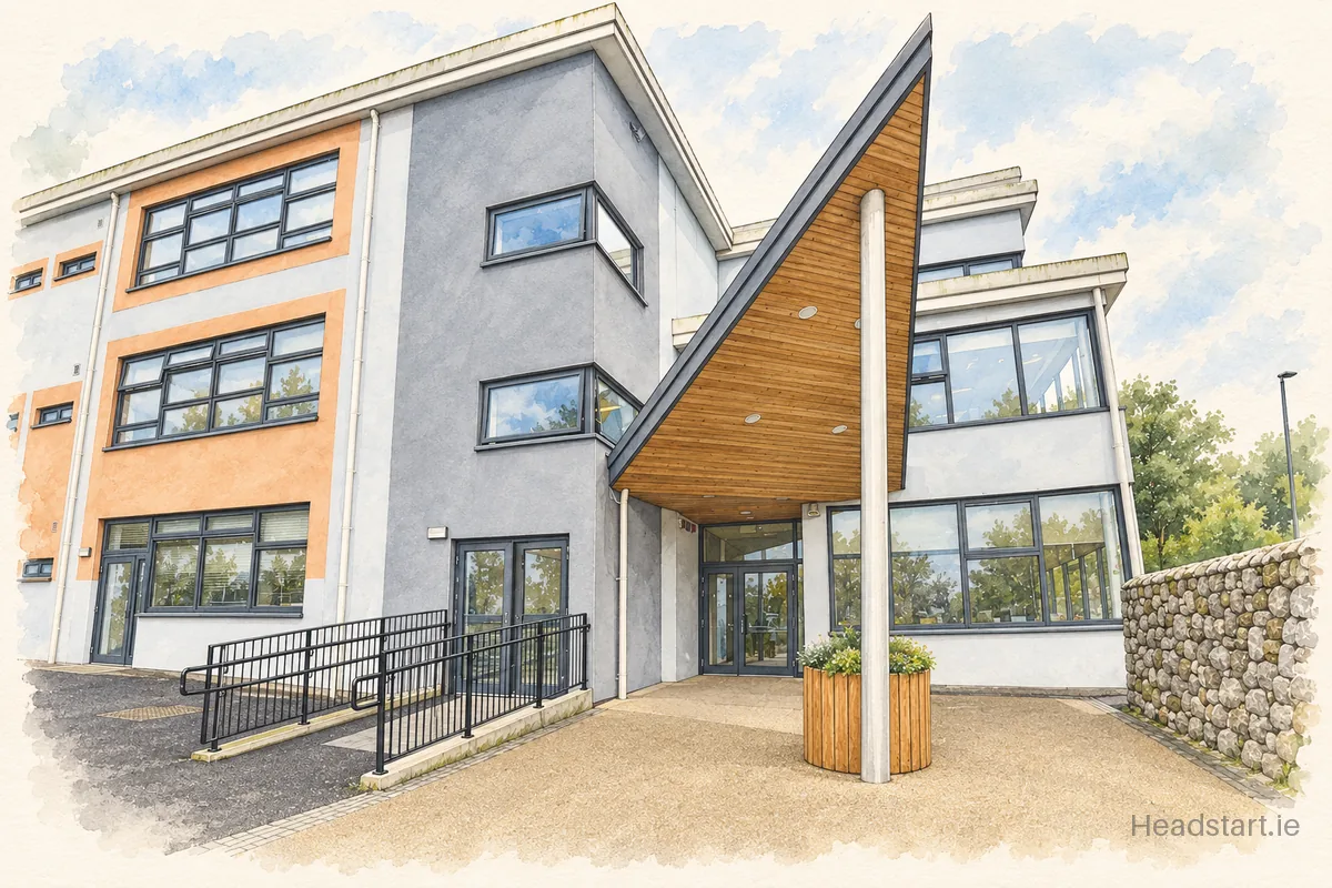 Watercolour illustration of the St Oliver Plunkett building, Malahide