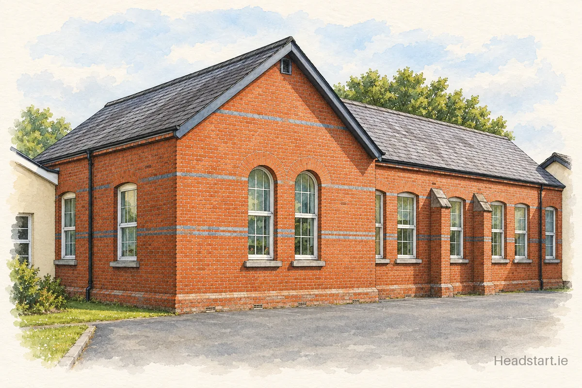 Watercolour illustration of the St Sylvesters Infant School building, Malahide