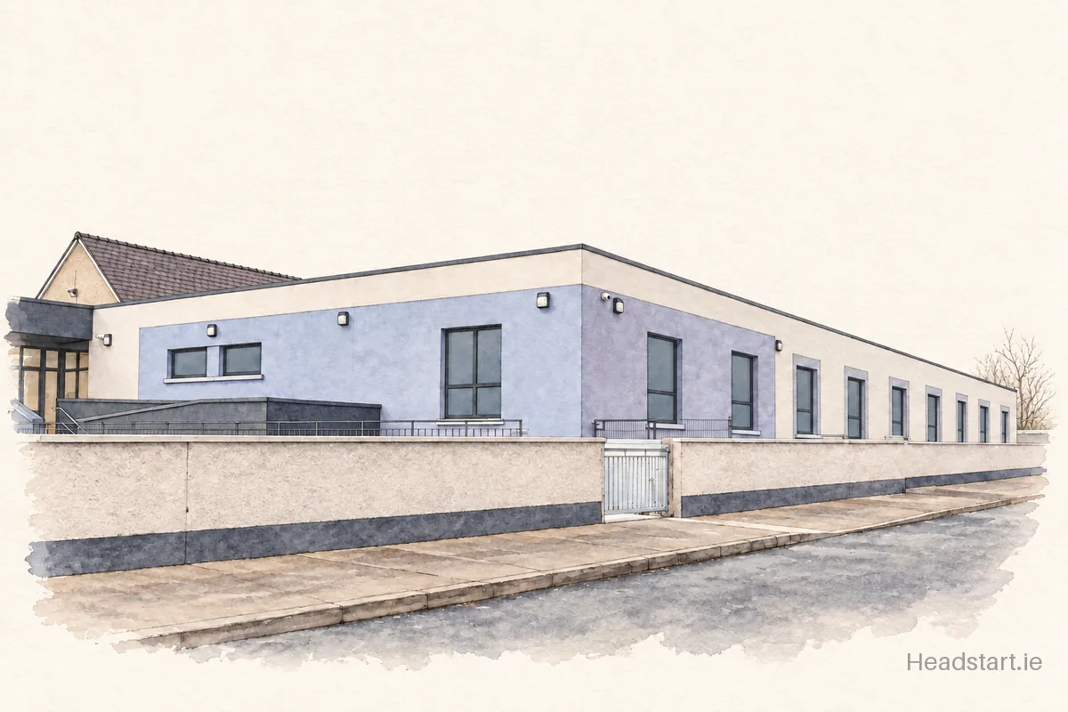 Watercolour illustration of the Scoil O Curain B building, Newcastle West