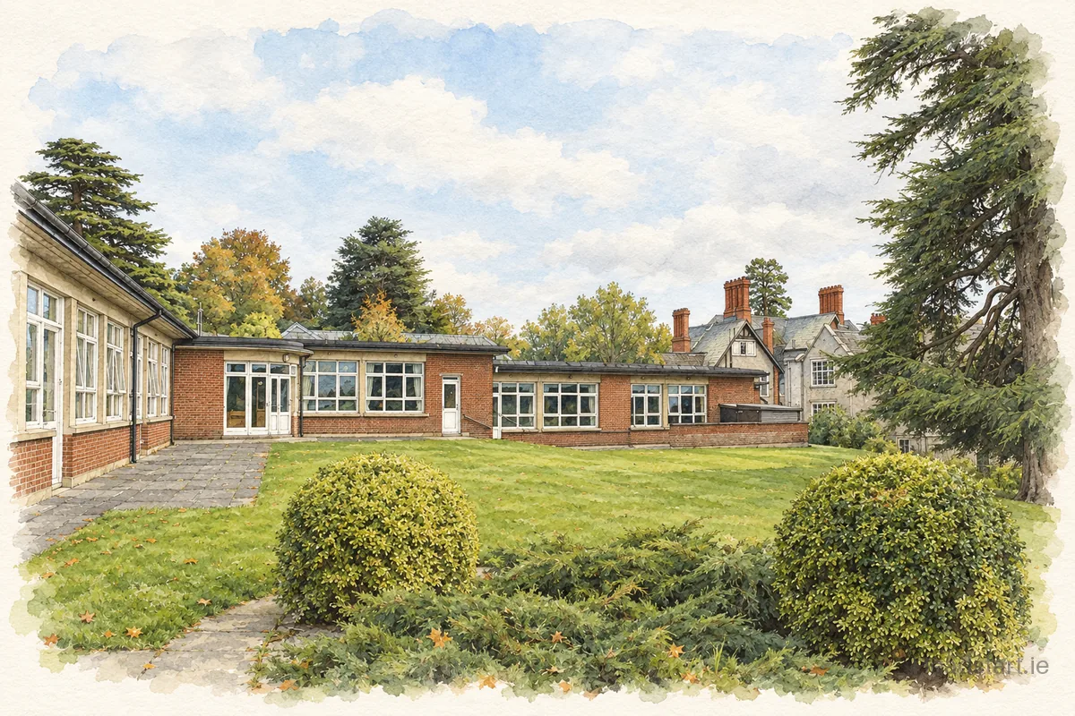 Watercolour illustration of the St Michaels Special School building, Chapelizod