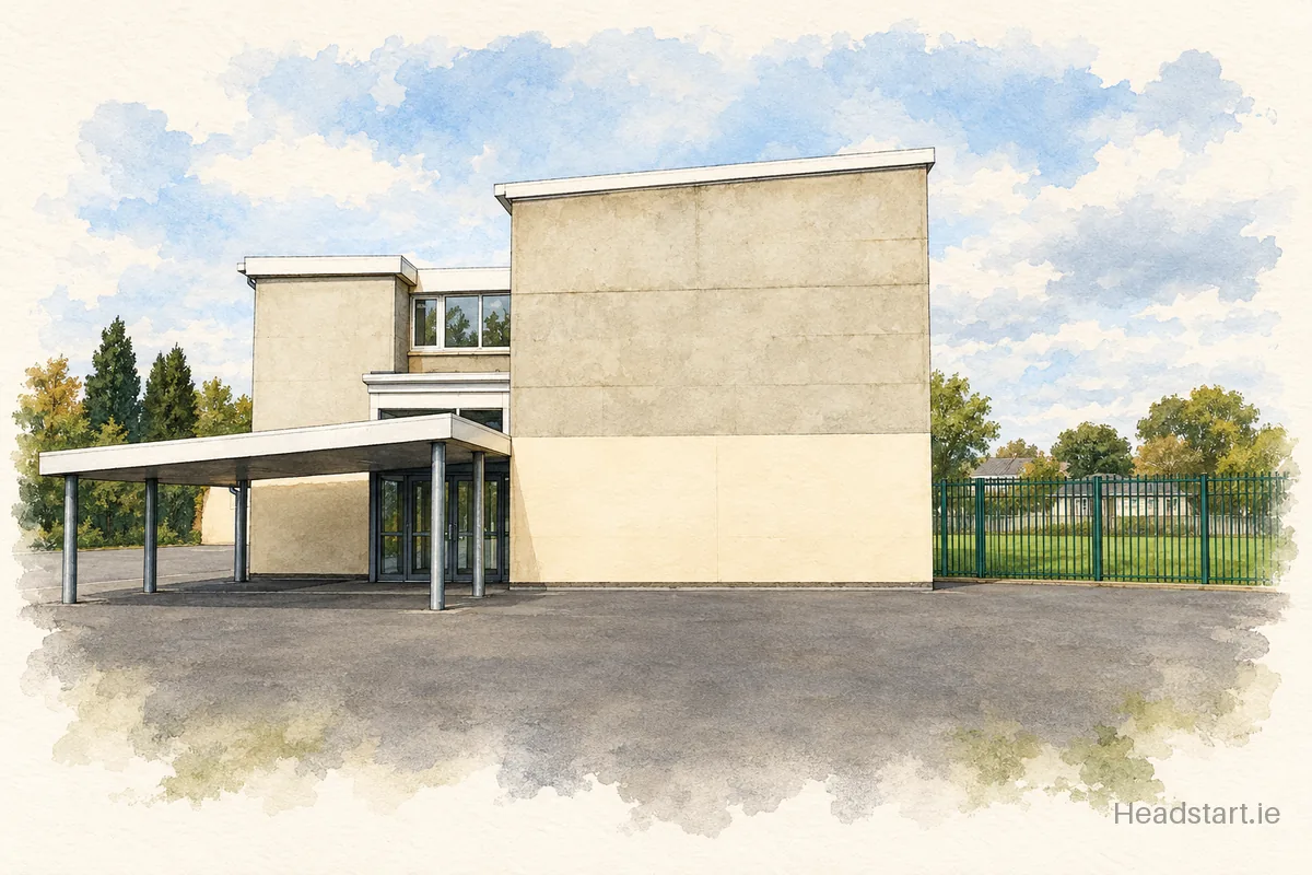 Watercolour illustration of the Scoil Aine Convent Senior building, Raheny