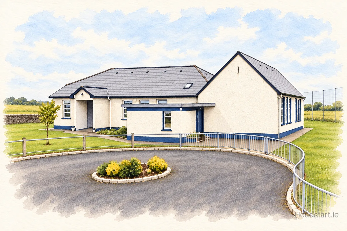 Watercolour illustration of the Scoil Mhuire building, Williamstown