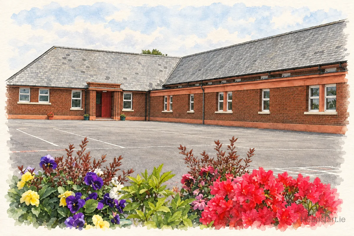 Watercolour illustration of the Glasheen Boys' School building, Cork (centre and southside)
