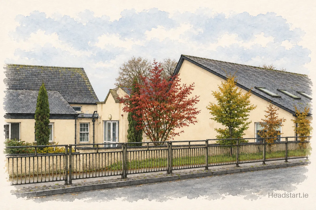 Watercolour illustration of the Scoil Bhride B7C building, Kilkenny