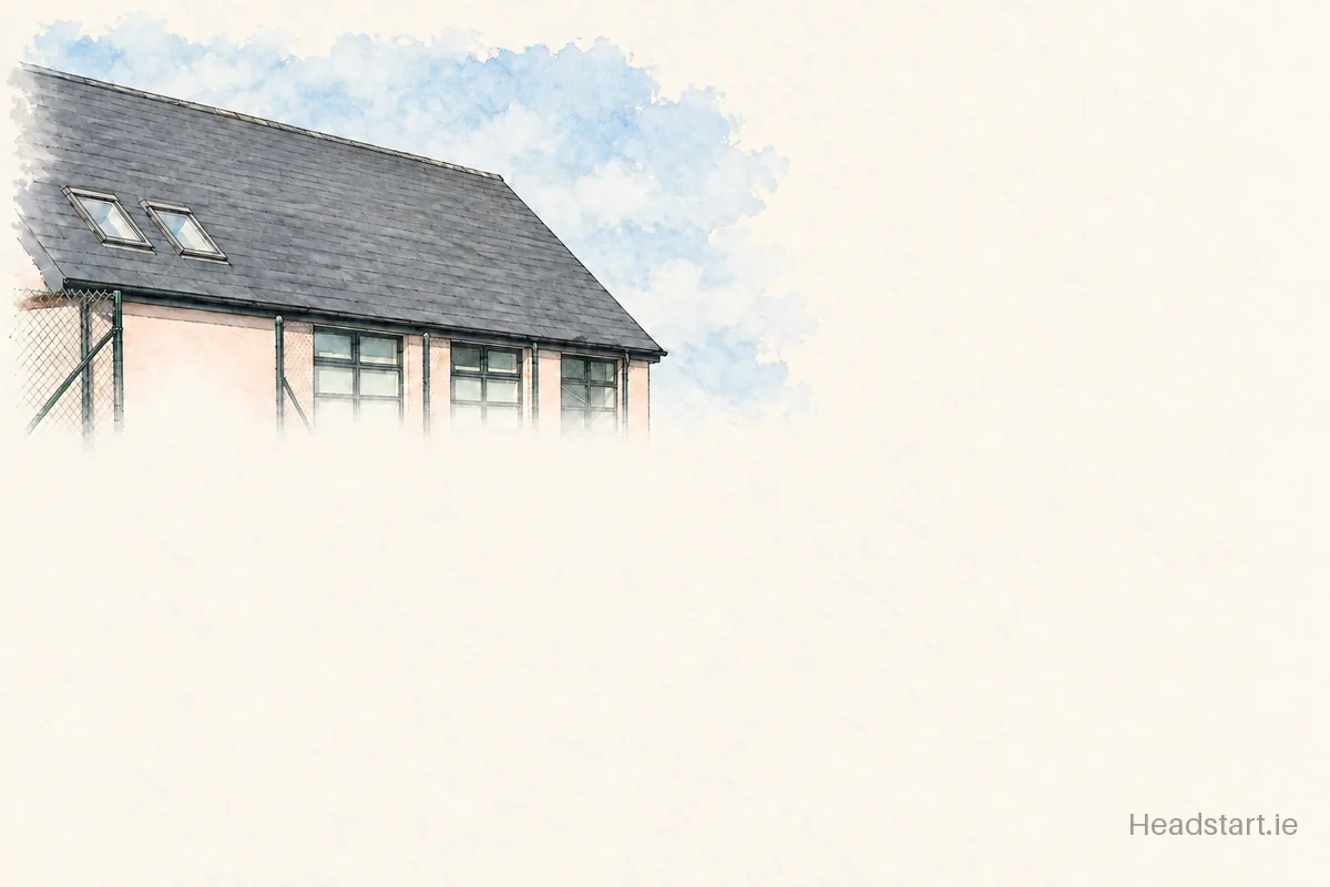 Watercolour illustration of the Scoil Náisiúnta Muire building, Dundalk