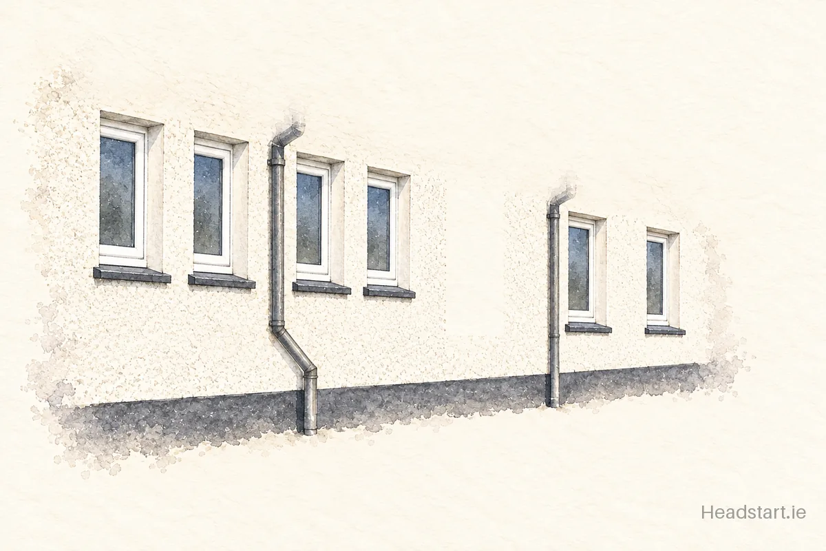 Watercolour illustration of the Cloontuskert National School building, Lanesboro