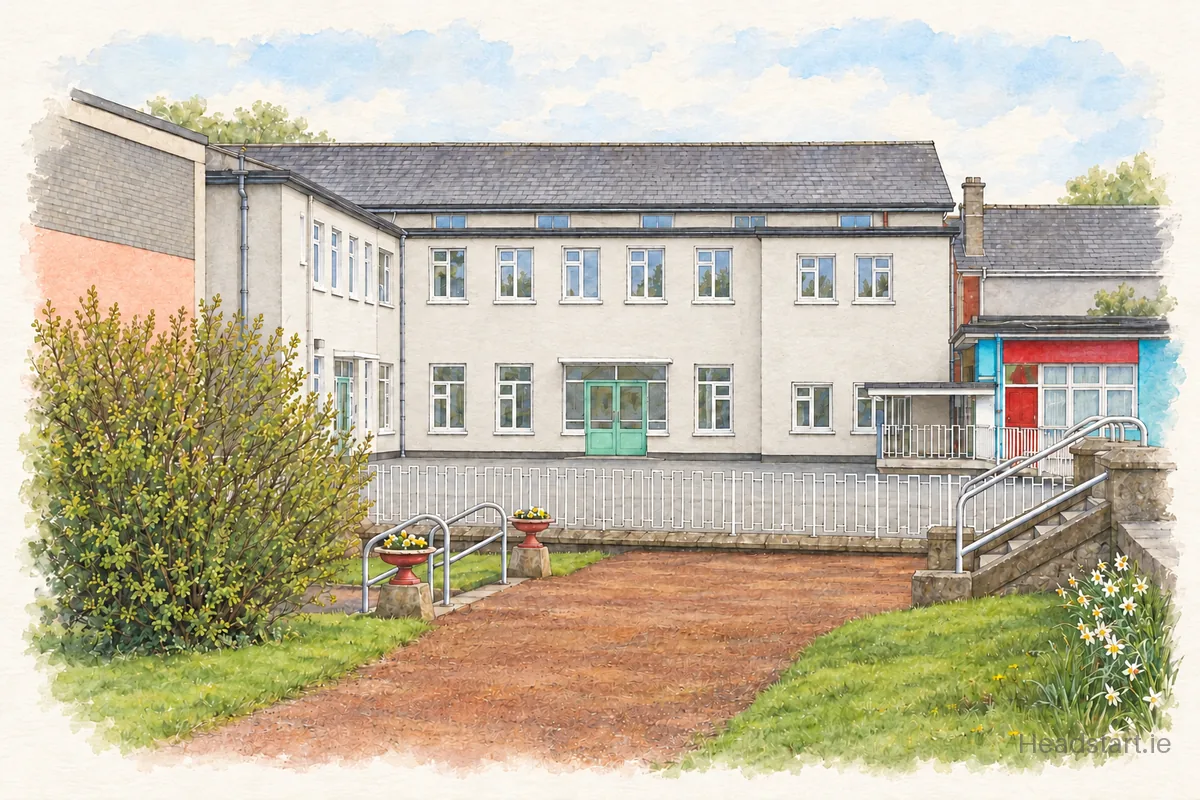 Watercolour illustration of the Scoil Angela building, Thurles