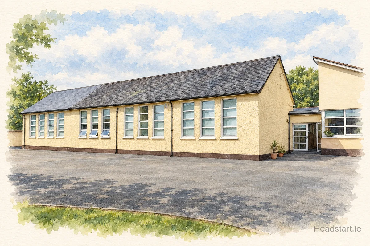 Watercolour illustration of the Scoil Phadraig Naofa building, Dundalk