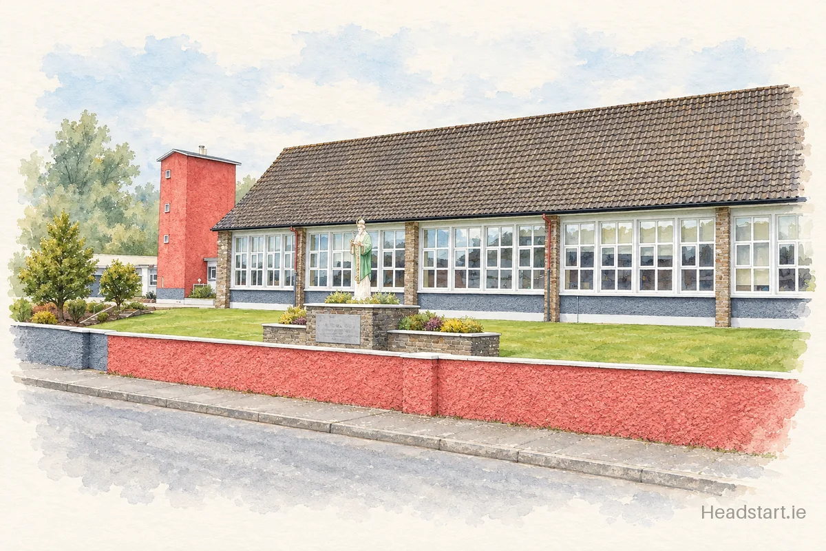 Watercolour illustration of the St Patrick's National School building, Mallow