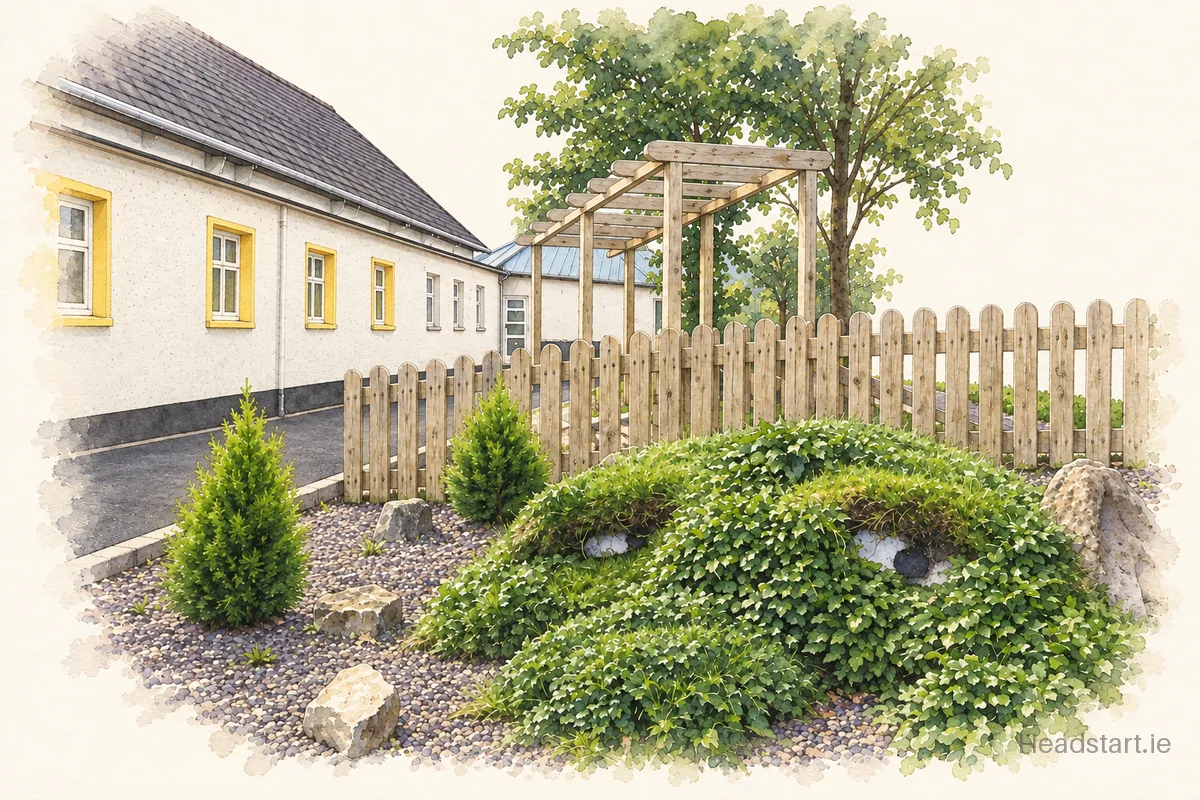 Watercolour illustration of the Scoil Padre Pio National School building, Cork (northside)
