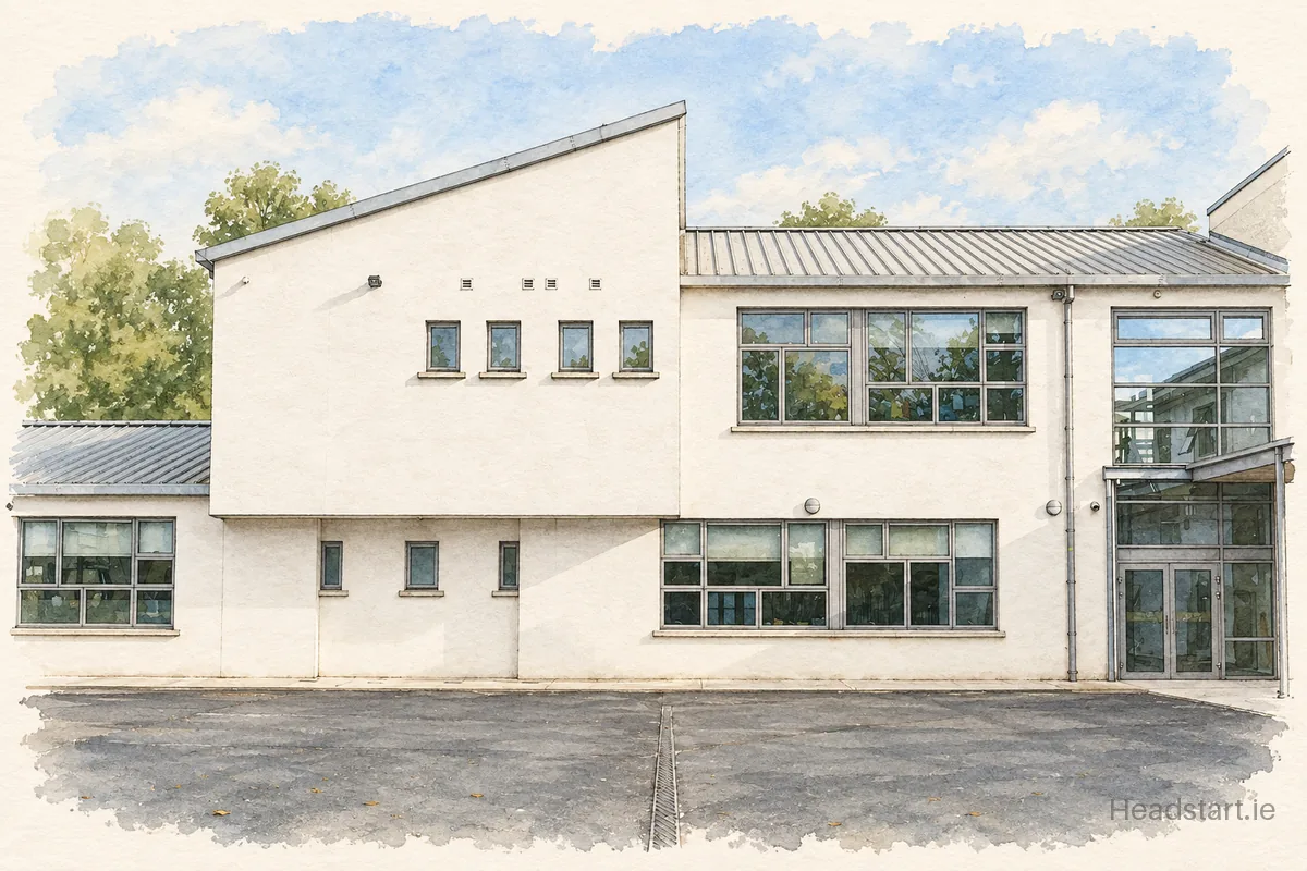 Watercolour illustration of the Scoil Mhichil Naofa building, Athy