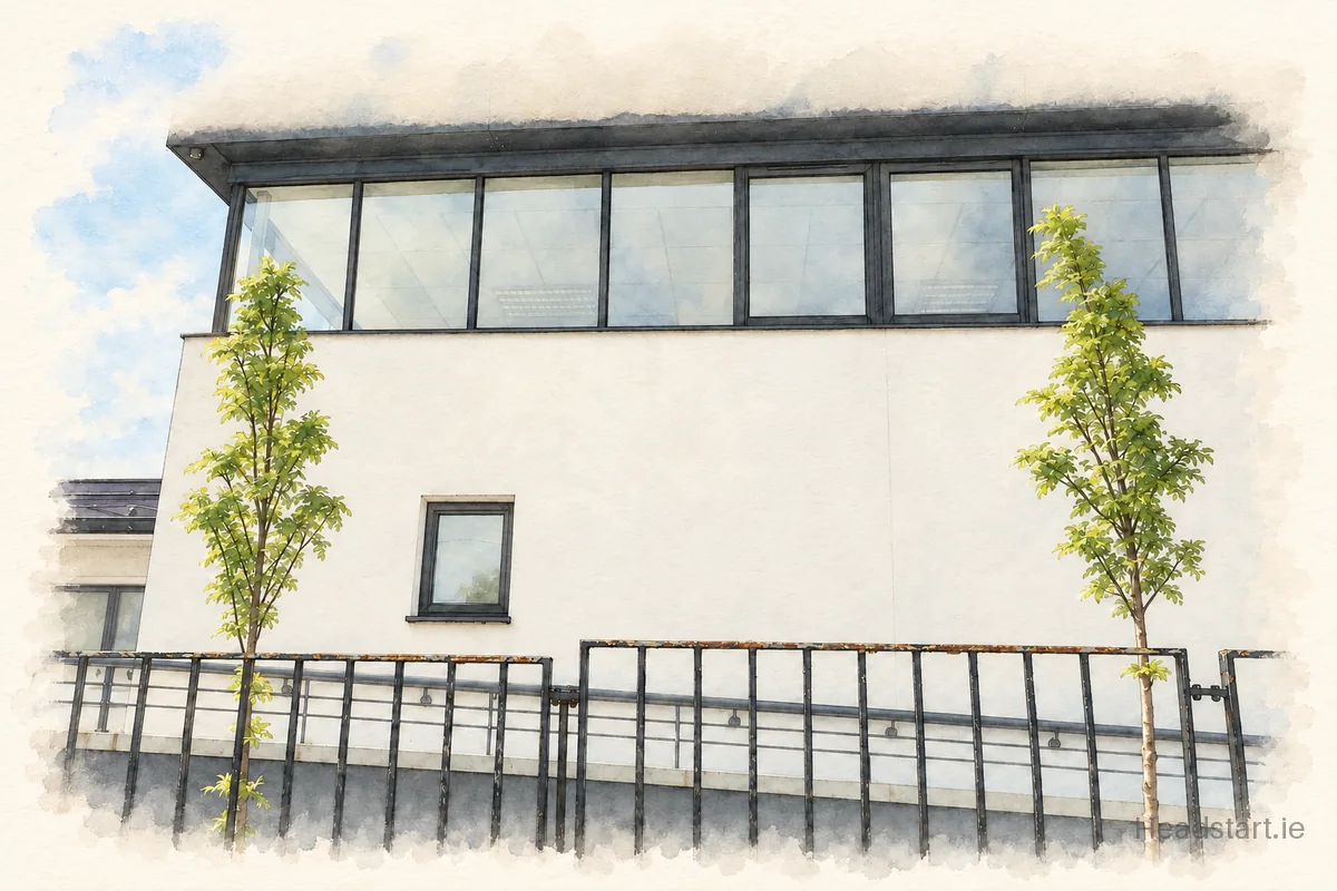 Watercolour illustration of the Scoil Bride C building, Palmerstown