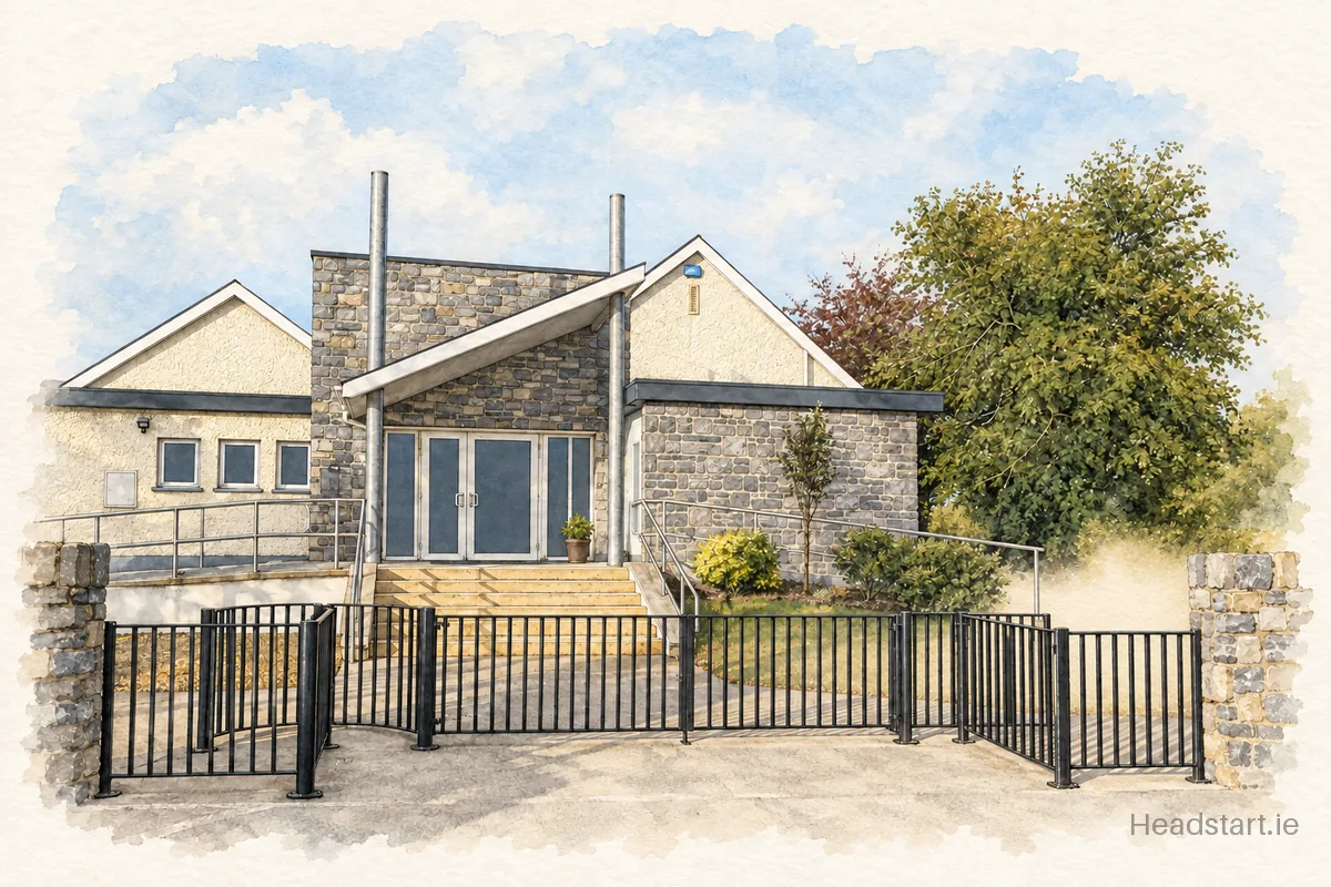 Watercolour illustration of the Boolavogue National School building, Wexford