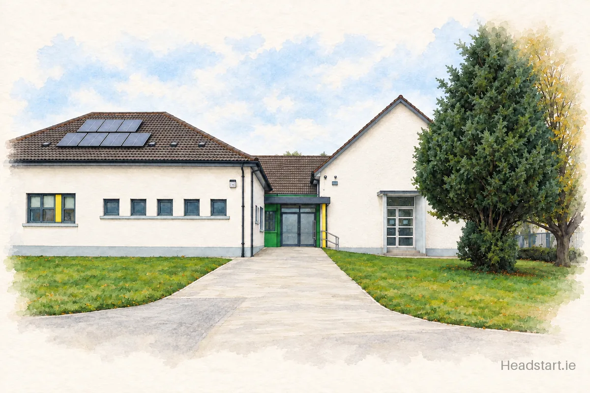 Watercolour illustration of the St Patrick's National School building, Edenderry